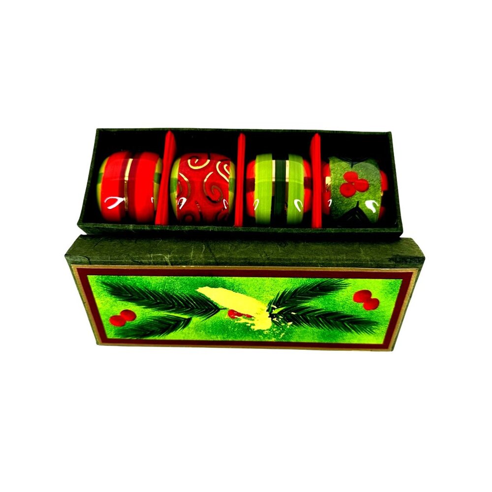 New Dept 56 Christmas Napkin‎ Rings Candlelight Set Of 4 Ceramic Holiday 2004